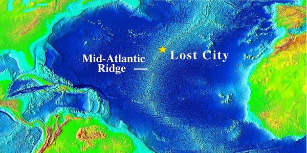 The Lost City, au beau milieu de l'Atlantique, sur la dorsale. Crédit : University of Washington