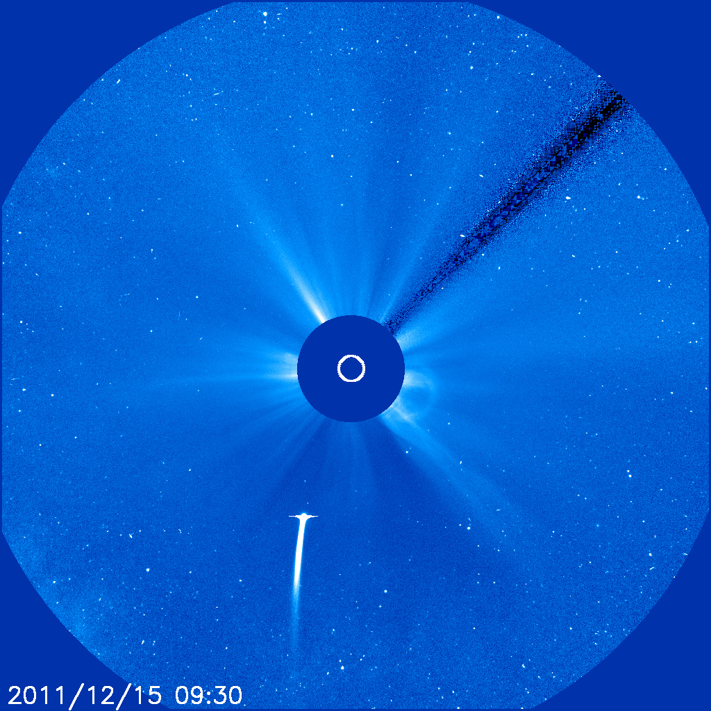 La comète Lovejoy est désormais incontournable dans le champ du coronographe Lasco. © Nasa/Soho