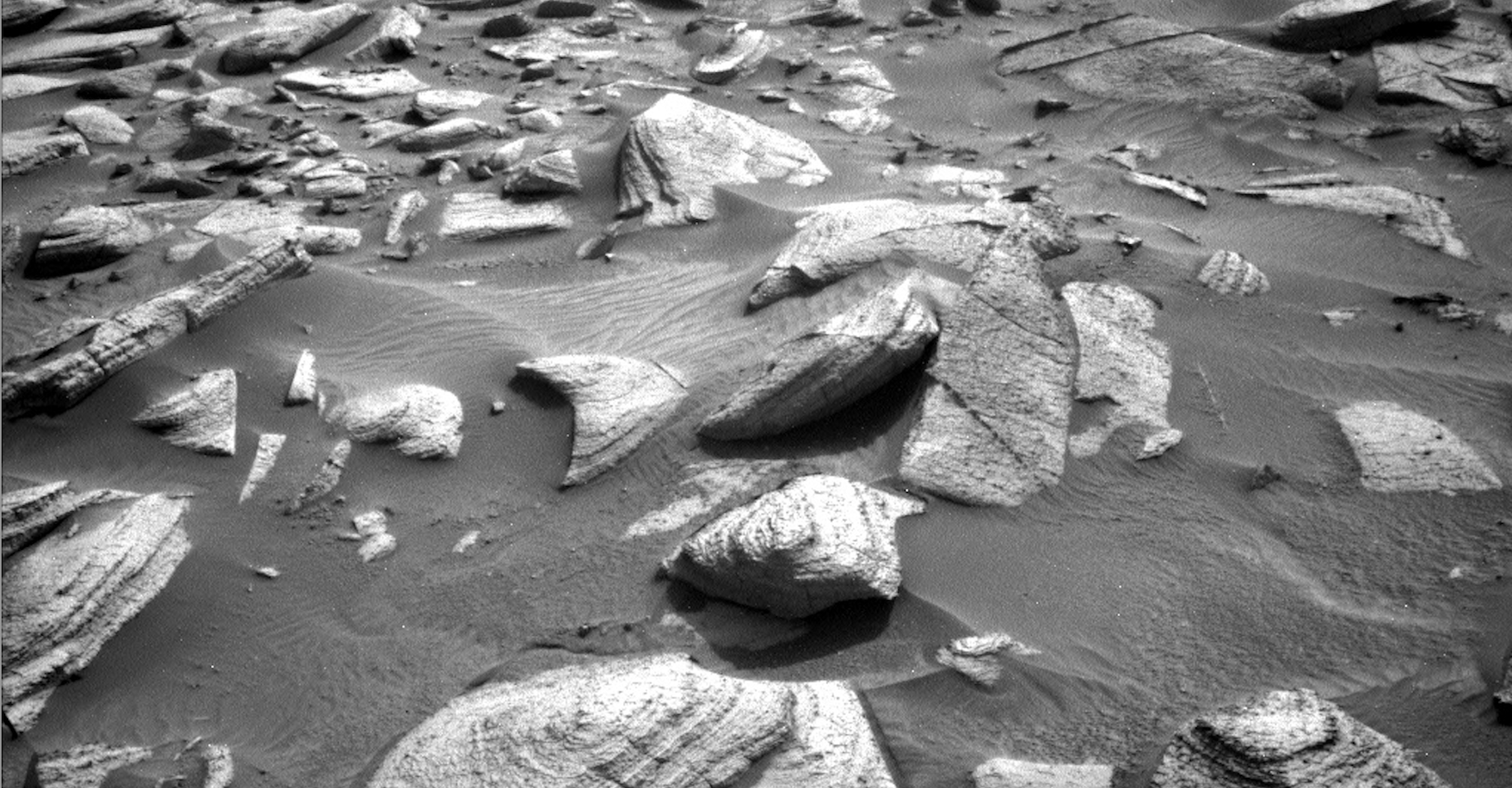 Le 9 janvier 2024, le rover de la Nasa Curiosity a repéré parmi les roches qui jonchent le sol de Mars un emblème de la Starfleet de Star Trek. © Nasa, JPL-Caltech
