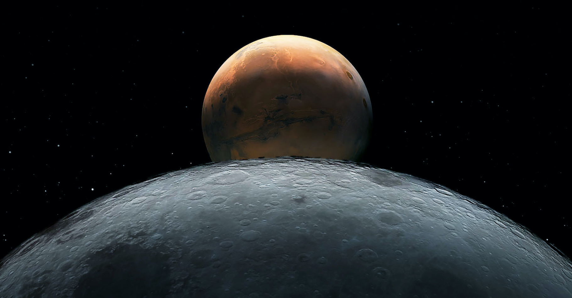En étudiant les astéroïdes troyens de Mars, des chercheurs de l’Observatoire d’Armagh (Irlande) ont découvert que l’un d’eux ressemble étrangement à la Lune. © Artsiom Petrushenka, Adobe Stock