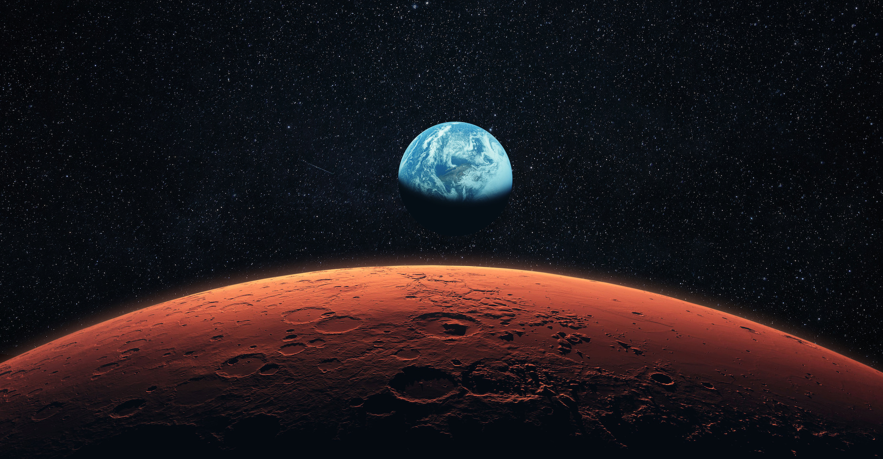 Pour fêter les 20 ans de la mission Mars Express, les astronomes nous offrent une nouvelle image de notre Terre vue depuis l’orbite de la Planète rouge. © alonesdj, Adobe Stock