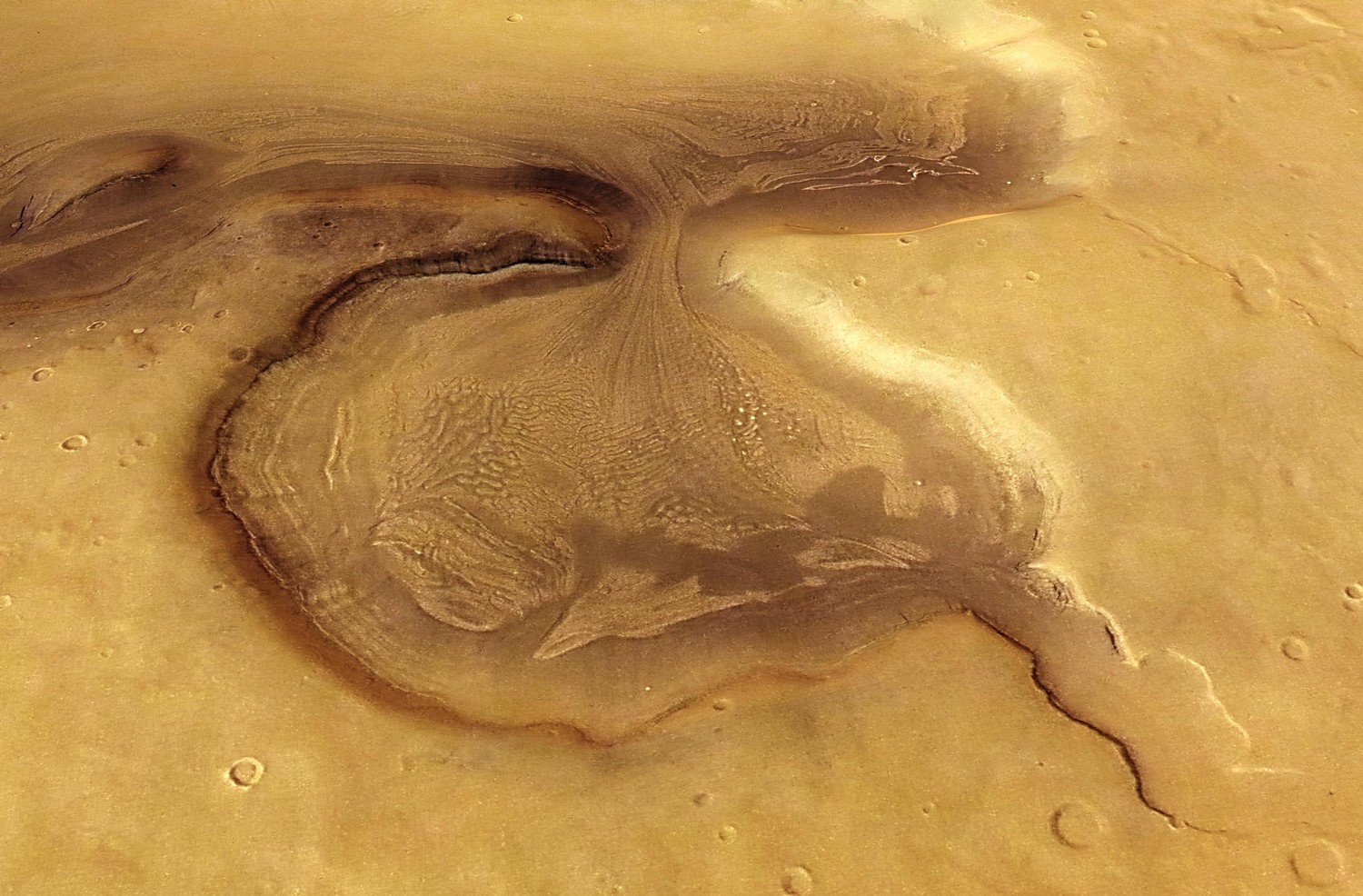 Dans la région de Deuteronilus Mensae, les restes de l'histoire de l'eau martienne continuent de faire rêver les planétologues. © Esa/DLR/FU Berlin (G. Neukum)