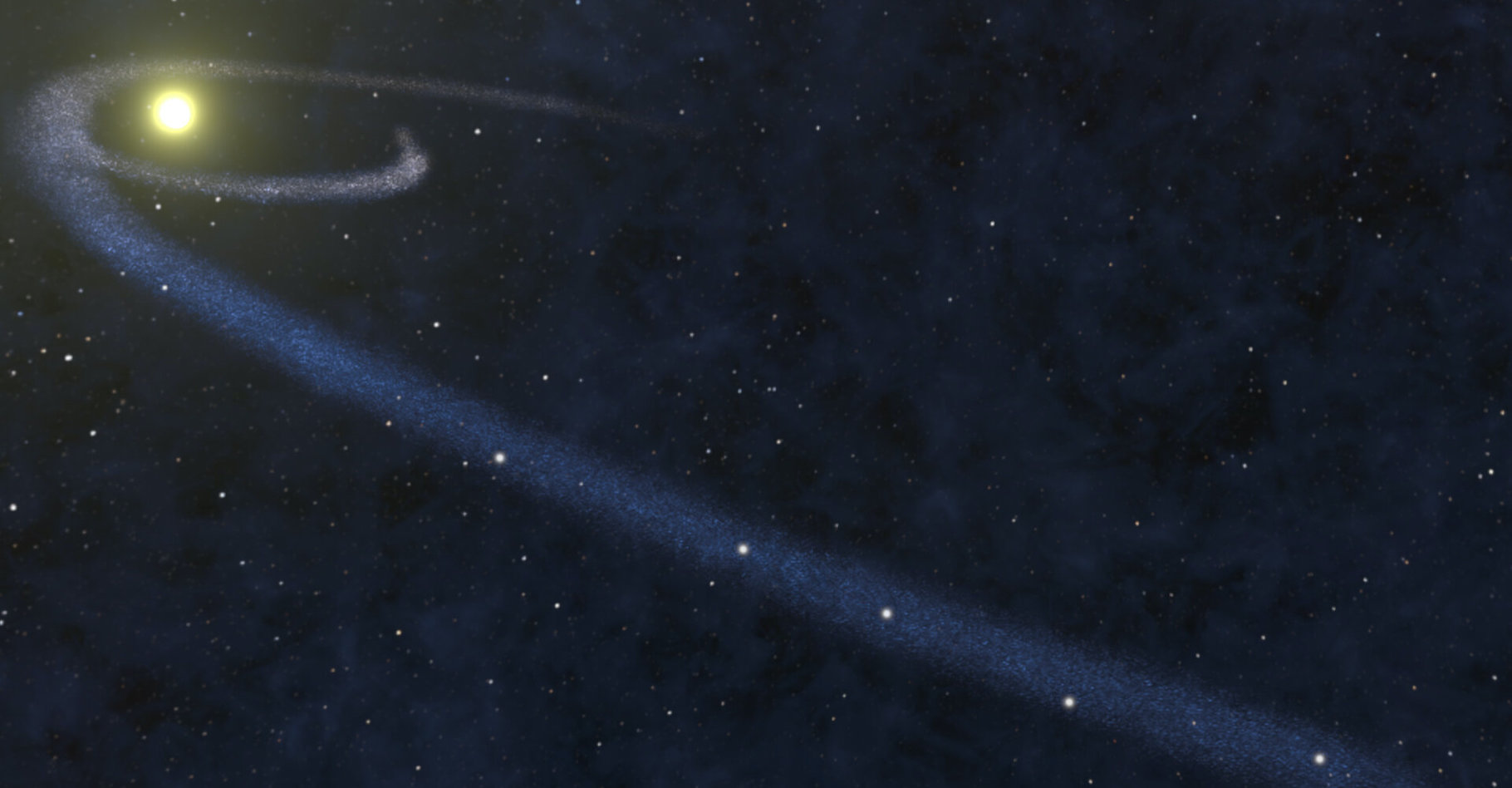 Une vue d’artiste d'un nuage de gaz froid dans notre Voie lactée. Probablement une&nbsp;nuage de matière manquante déformé par une étoile proche. © Université de Sydney