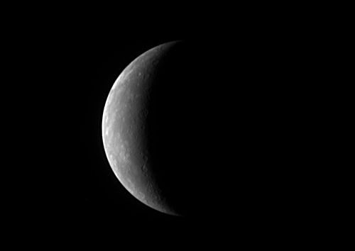 Mercure vue depuis Messenger durant son approche, le 10 janvier 2008. Crédit : Nasa/JHUAPL/Carnegie Institution of Washington