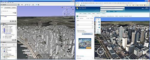 A ma gauche, Google Earth. A ma droite, Virtual Earth...