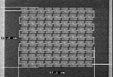 Nanoantennes d’or gravées expérimentalement sur une puce de silicium et fonctionnant à une fréquence de 30 terahertz. Crédit INL.