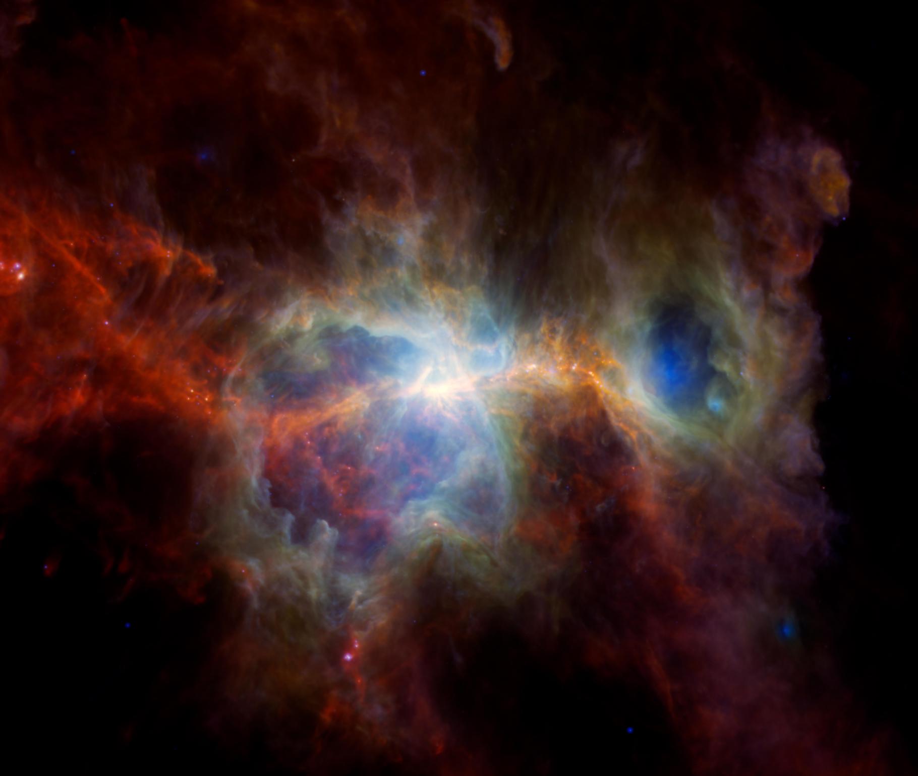 Une image inédite de la nébuleuse d’Orion raconte son histoire chaotique. © ESA, Nasa, JPL-Caltech