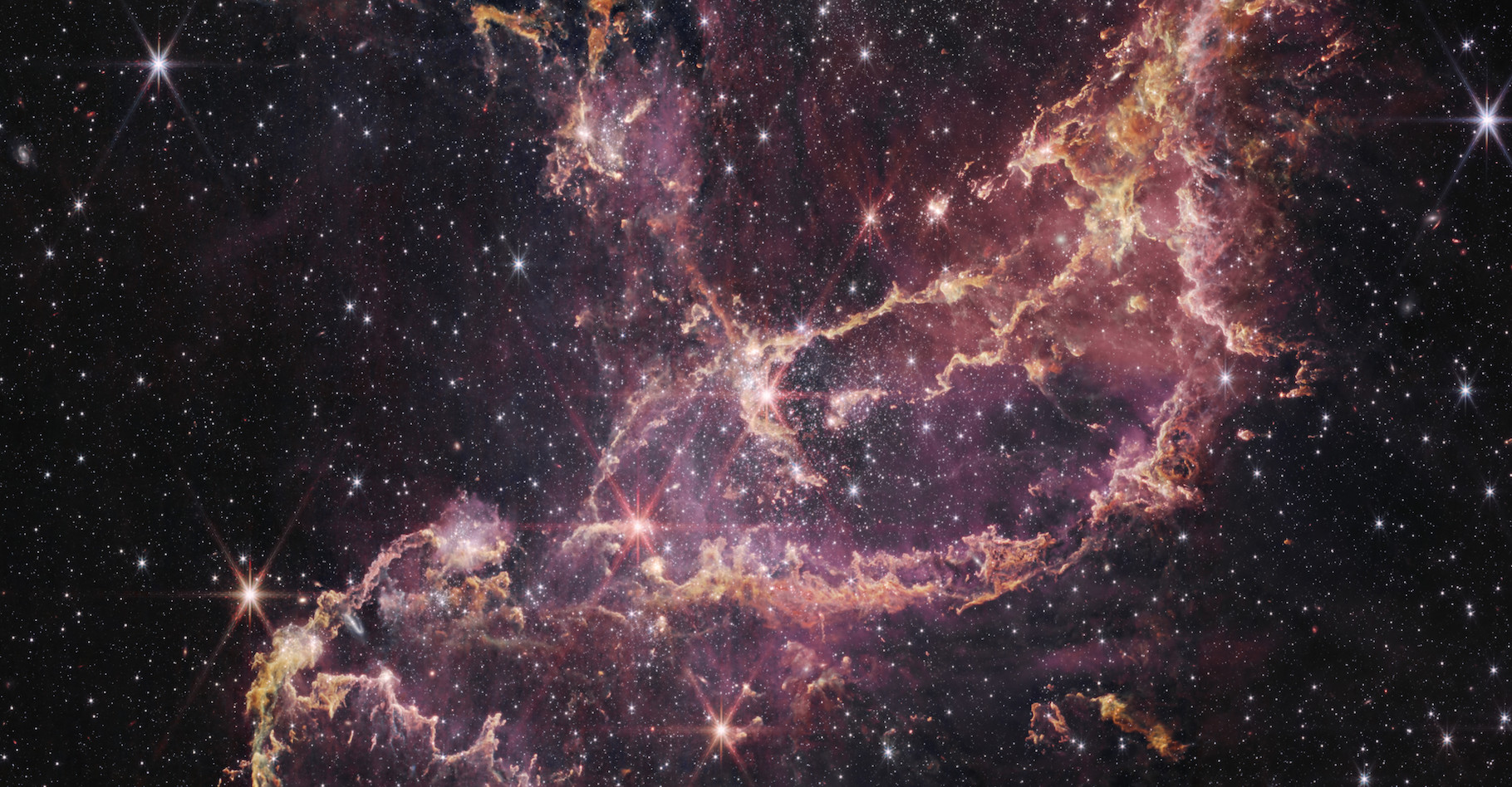 Cette image de NGC 346 prise par le télescope spatial James-Webb (JWST) révèle non seulement les blocs de construction des étoiles, mais aussi de planètes rocheuses. Une surprise pour les chercheurs. © Nasa, ESA, CSA, O Jones (UK ATC), G De Marchi (ESTEC) et M Meixner (USRA) ; traitement d’image : A Pagan (STScI), N Habel (USRA), L Lenkic (USRA) et L Chu (Nasa/Ames)
