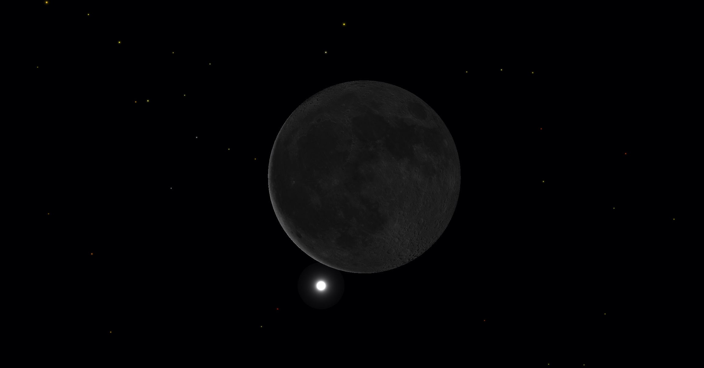 Capture d'écran montrant la Lune en conjonction avec Vénus, quelques instants avant l'occultation de la déesse de l'Amour par notre plus proche voisine, la Lune. © SkySafari