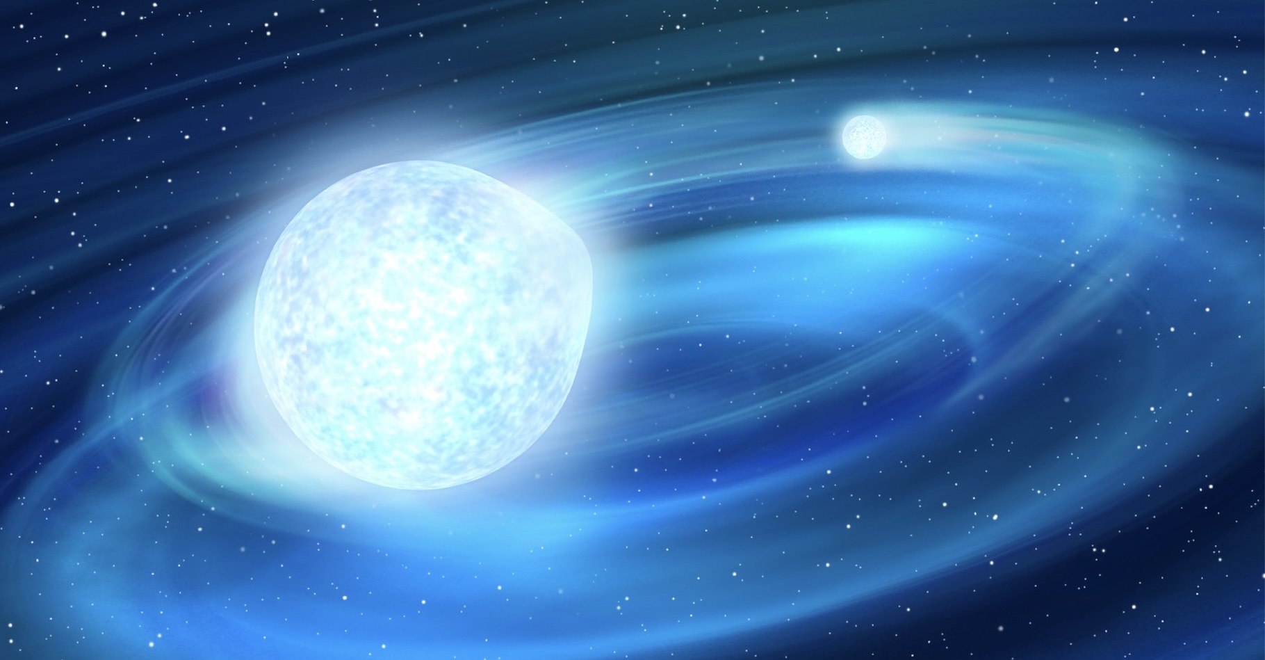 Sur cette vue d’artiste, le système binaire TMTS J0526 dans lequel des astronomes viennent d’identifier la plus petite étoile jamais observée. Ici, la plus grande des deux étoiles. © Jingchuan Yu, Planétarium de Pékin