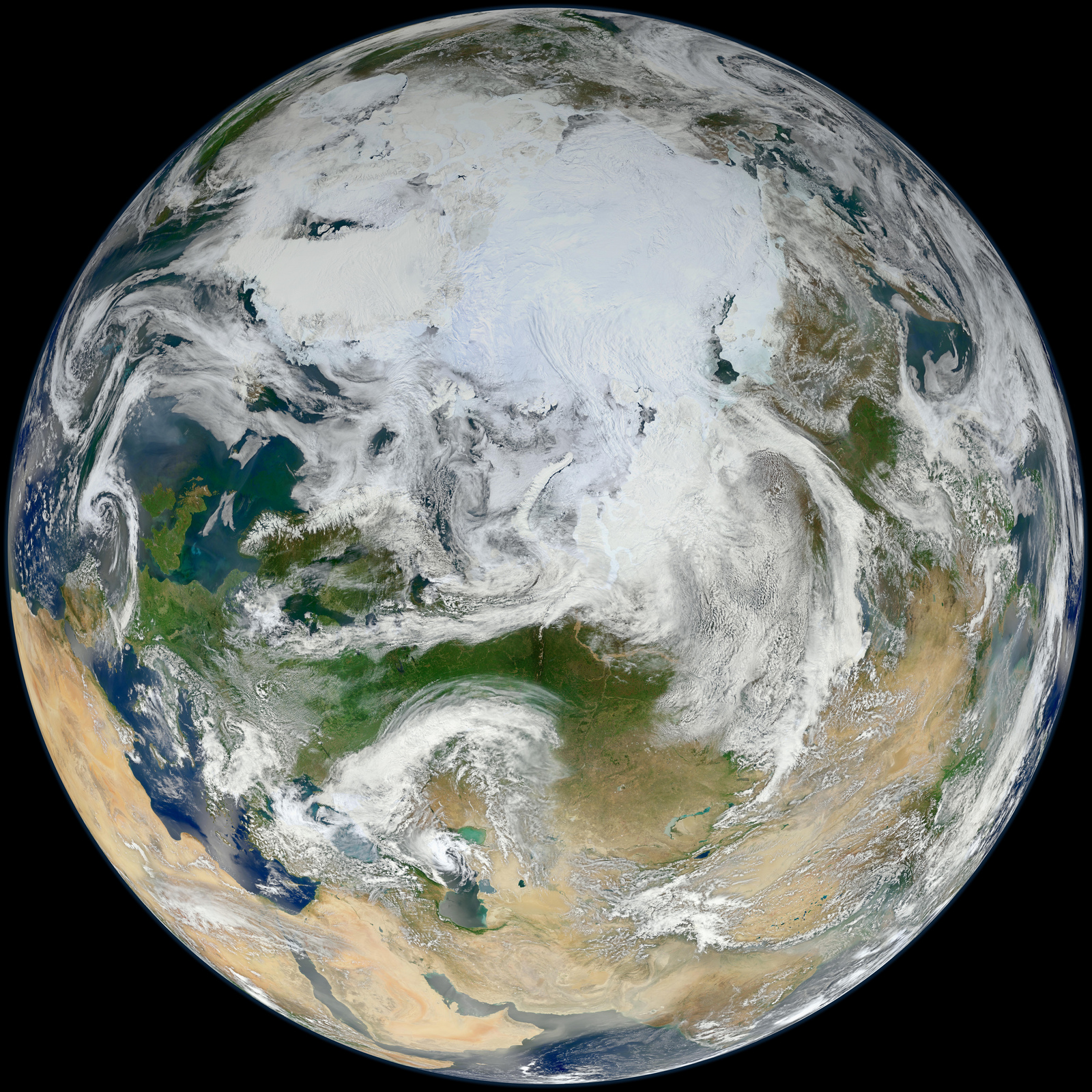 La Terre vue côté pôle Nord par le satellite météorologique Suomi NPP. © Nasa/GSFC/Suomi NPP 