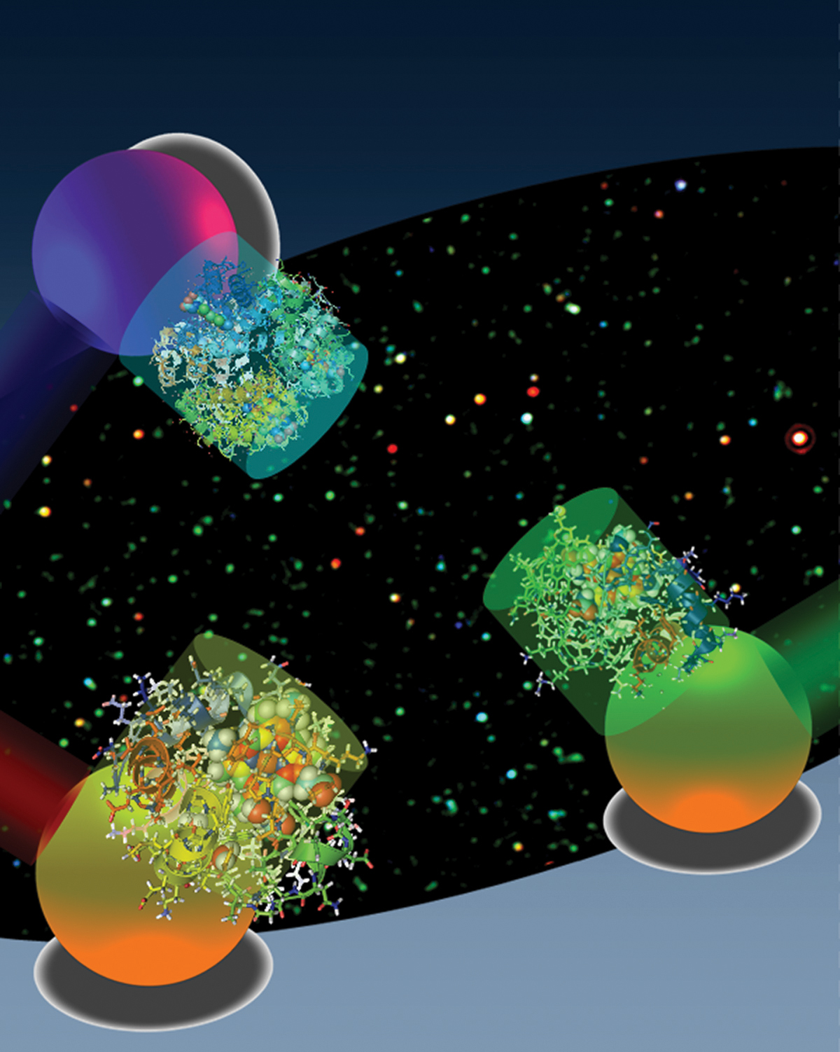 En fonction de la lumière absorbée par les nanoparticules d'or sphériques couplées à des molécules, on peut tracer le comportement de ces dernières. Crédit : Gang Logan Liu et Luke Lee, UC Berkeley