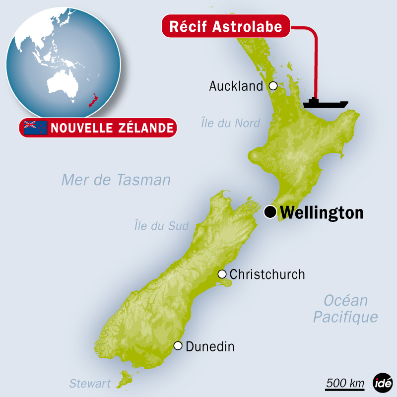 La marée noire provoquée par le Rena a atteint la côte néo-zélandaise ce matin. &copy; Idé