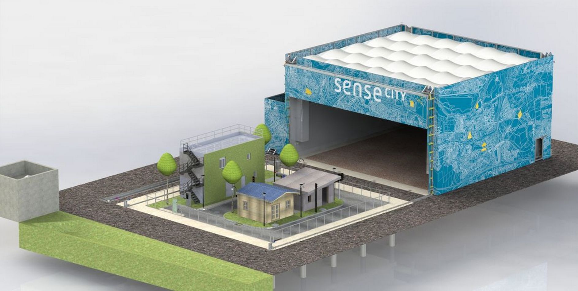 La plate-forme Sense-City se compose de deux «&nbsp;mini-villes&nbsp;» de 400 m² chacune. © Sense-City, Ifsttar