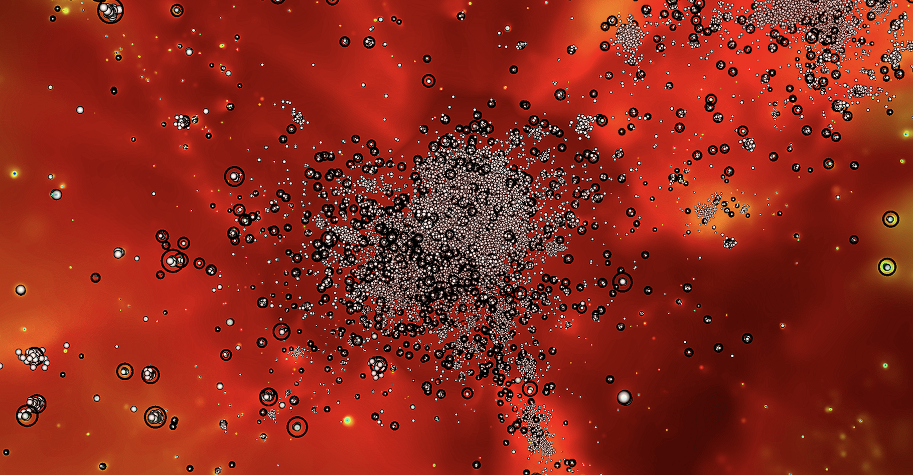 Des scientifiques ont créé la simulation de notre Univers la plus époustouflante jamais créée. Ils en publient un petit échantillon qui révèle l’évolution d’une région contenant un amas massif de galaxies depuis des milliards d’années jusqu’à nos jours. © Argonne National Laboratory, U.S Dept of Energy