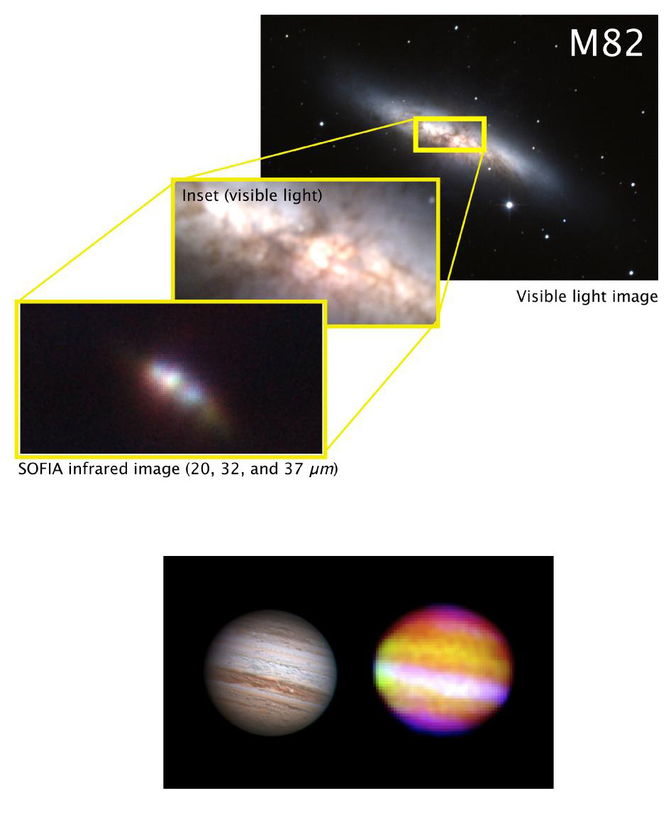 Ces premières images acquises par Sofia confirment l'utilité d'utiliser au télescope aéroporté pour sonder l'Univers infrarouge. Crédits Nasa / Sofia Science Team
