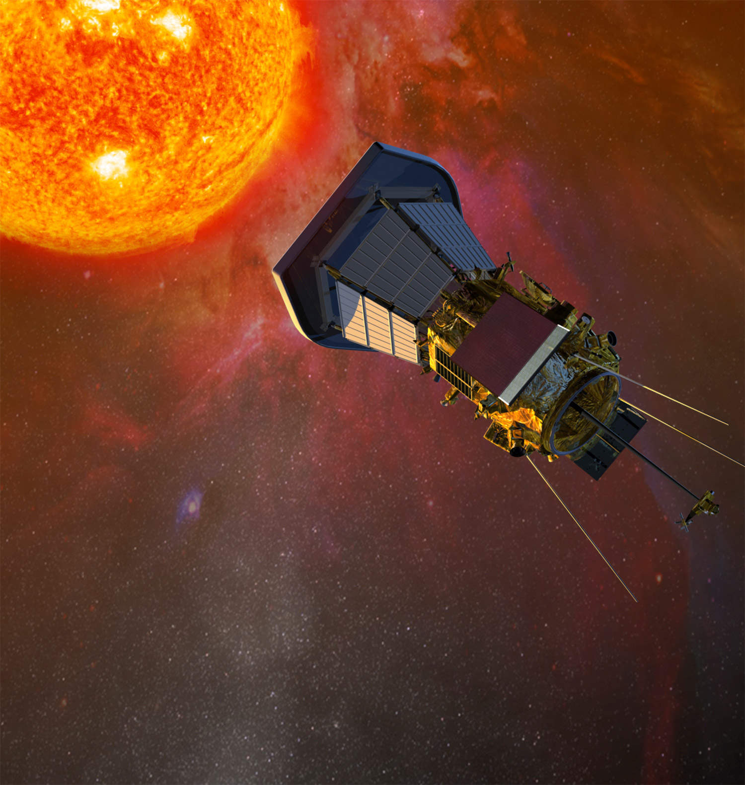Située à moins de 7 millions de kilomètres du Soleil, l'orbite de Solar Probe Plus s'apparente à un promontoire exceptionnel pour l’observer et mieux le comprendre. Crédit Nasa