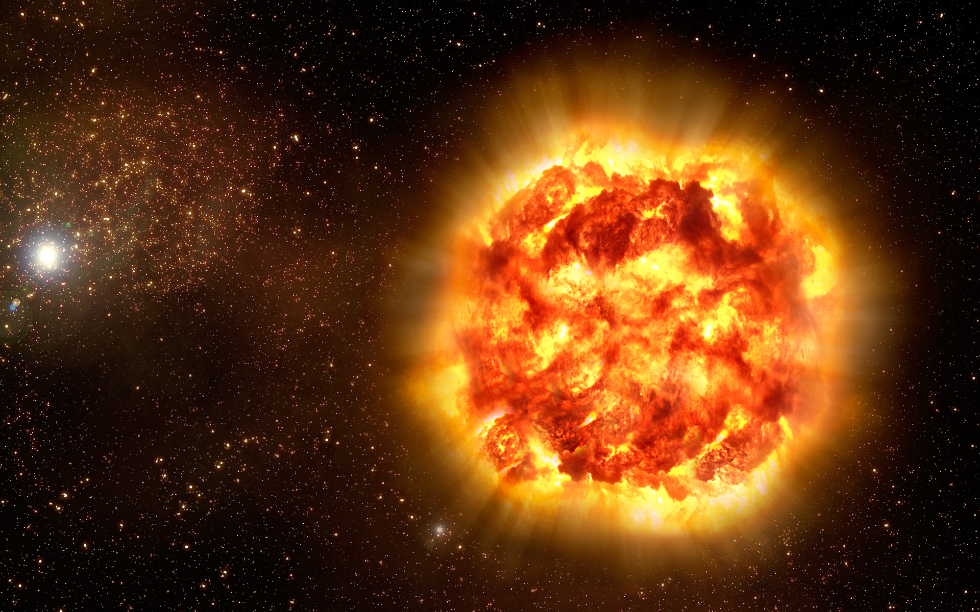 Dans l'étoile massive chaude, des paires de particules de matière se serait créées, provoquant une brusque diminution de la pression interne de l'étoile Crédit : Nasa
