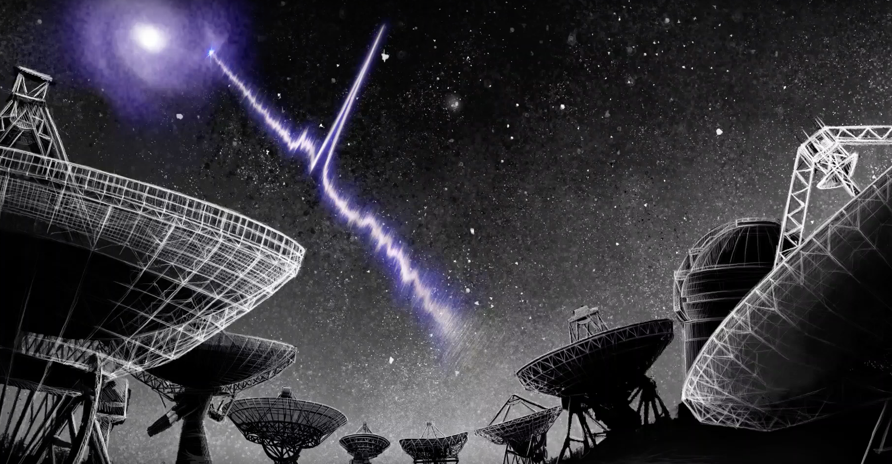 Une vue d’artiste d’un sursaut radio rapide localisé dans une galaxie spirale. © Danielle Futselaar, artsource.nl, Institut néerlandais de radioastronomie