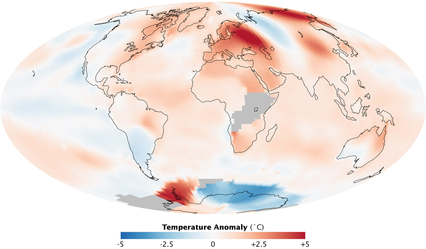 Carte mondiale des températures de surface pour le mois de juillet 2010. Crédits Nasa & Robert Simmon / GISS