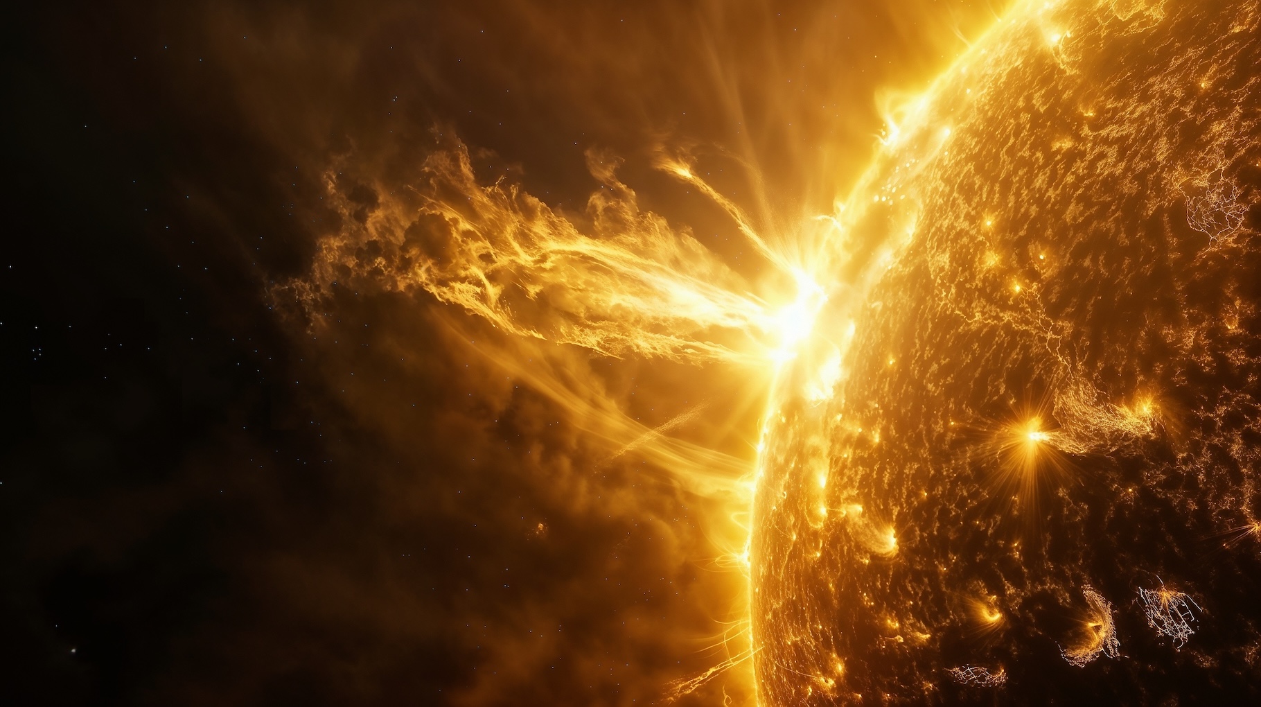 Ce mardi 8 octobre 2024, une éruption solaire de classe X1.8 a secoué le Soleil et éjecté vers la Terre de la masse coronale qui va provoquer une violente tempête géomagnétique et, possiblement, des aurores boréales dans notre ciel. © Charlie, Adobe Stock