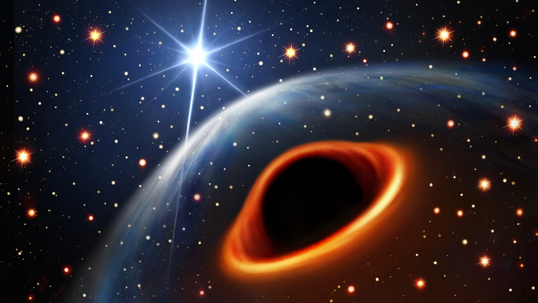 Étoile à neutrons ou trou noir comme sur cette vue d’artiste ? Quelle est donc la nature du mystérieux compagnon du pulsar découvert par des chercheurs au cœur de l’amas NGC 1851 ? © ginstudio, Adobe Stock