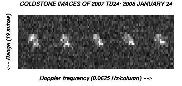 Images radar de 2007 TU 24. Un pixel correspond à une résolution de 20 mètres. Crédit : JPL Nasa