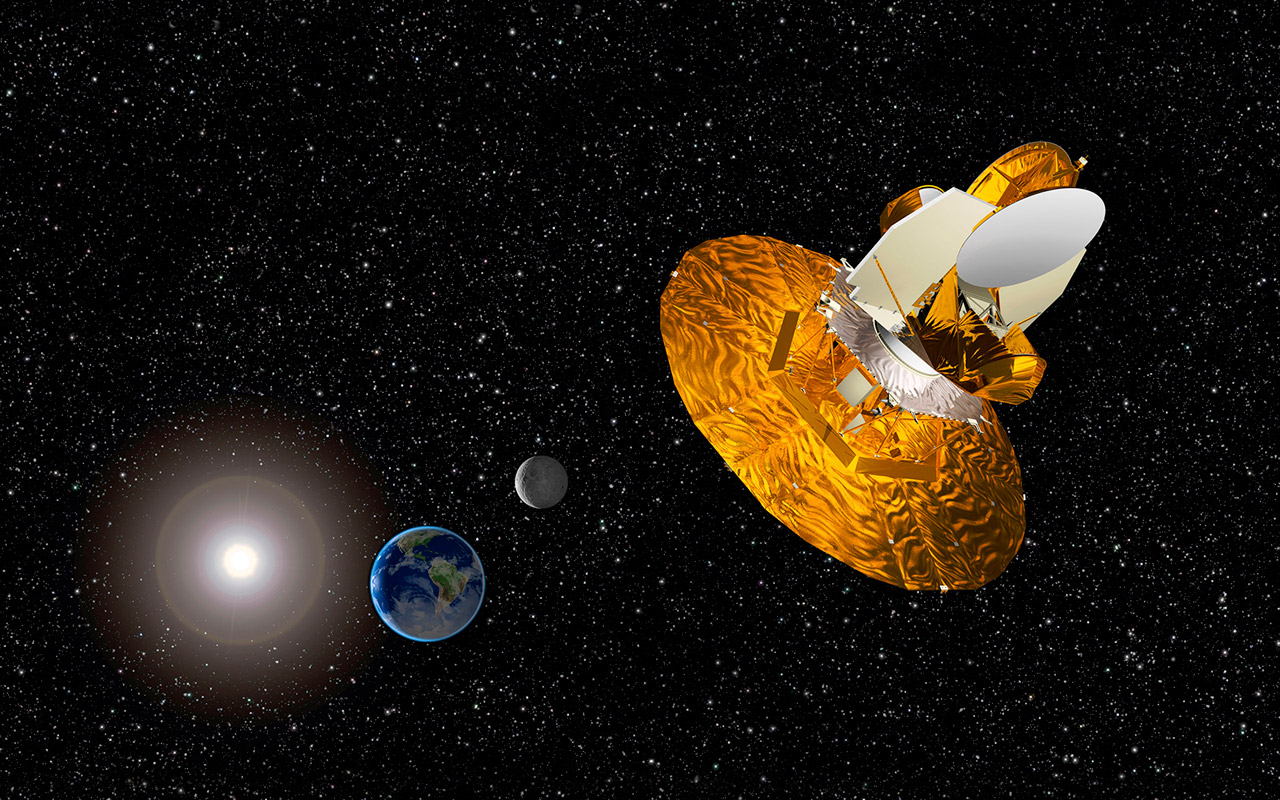 Une vue d'artiste de WMap dans l'espace. Crédit : Nasa / WMAP Science Team