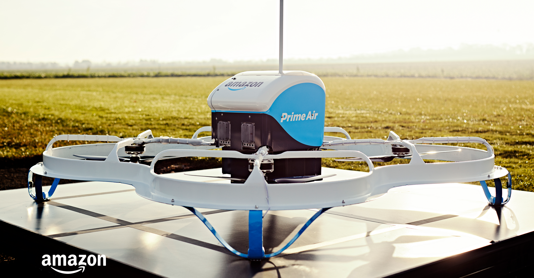 Voici la nouvelle version du drone livreur qu’Amazon teste actuellement en Angleterre. © Amazon