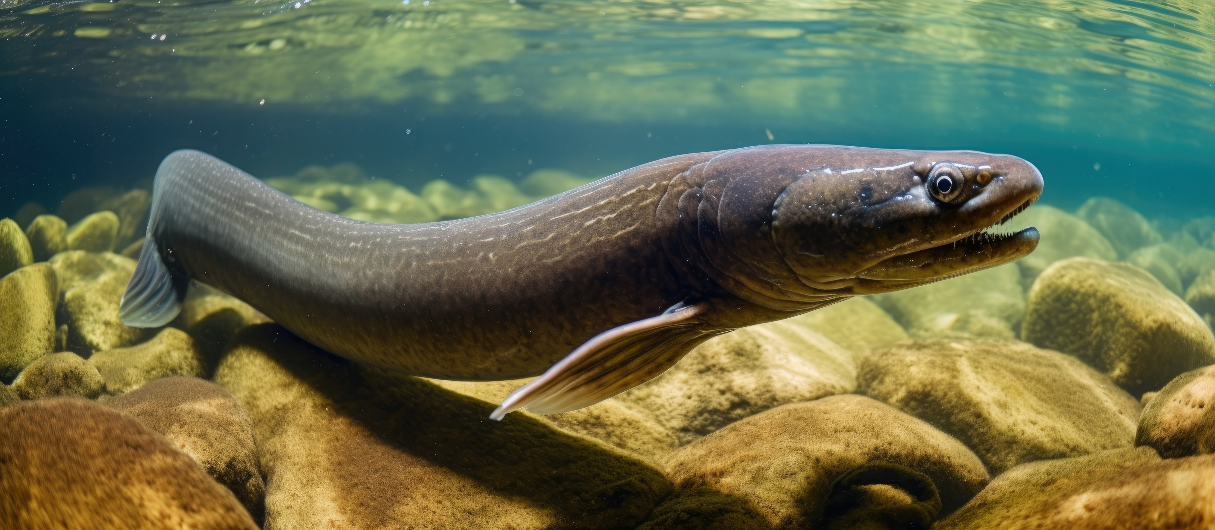 L’anguille européenne est l’une des plus impressionnantes espèces migratrices, parcourant près de 12 000 kilomètres entre l’océan et les fleuves au cours de son cycle de vie. © TheWaterMeloonProjec, Adobe Stock (illustration générée par IA)