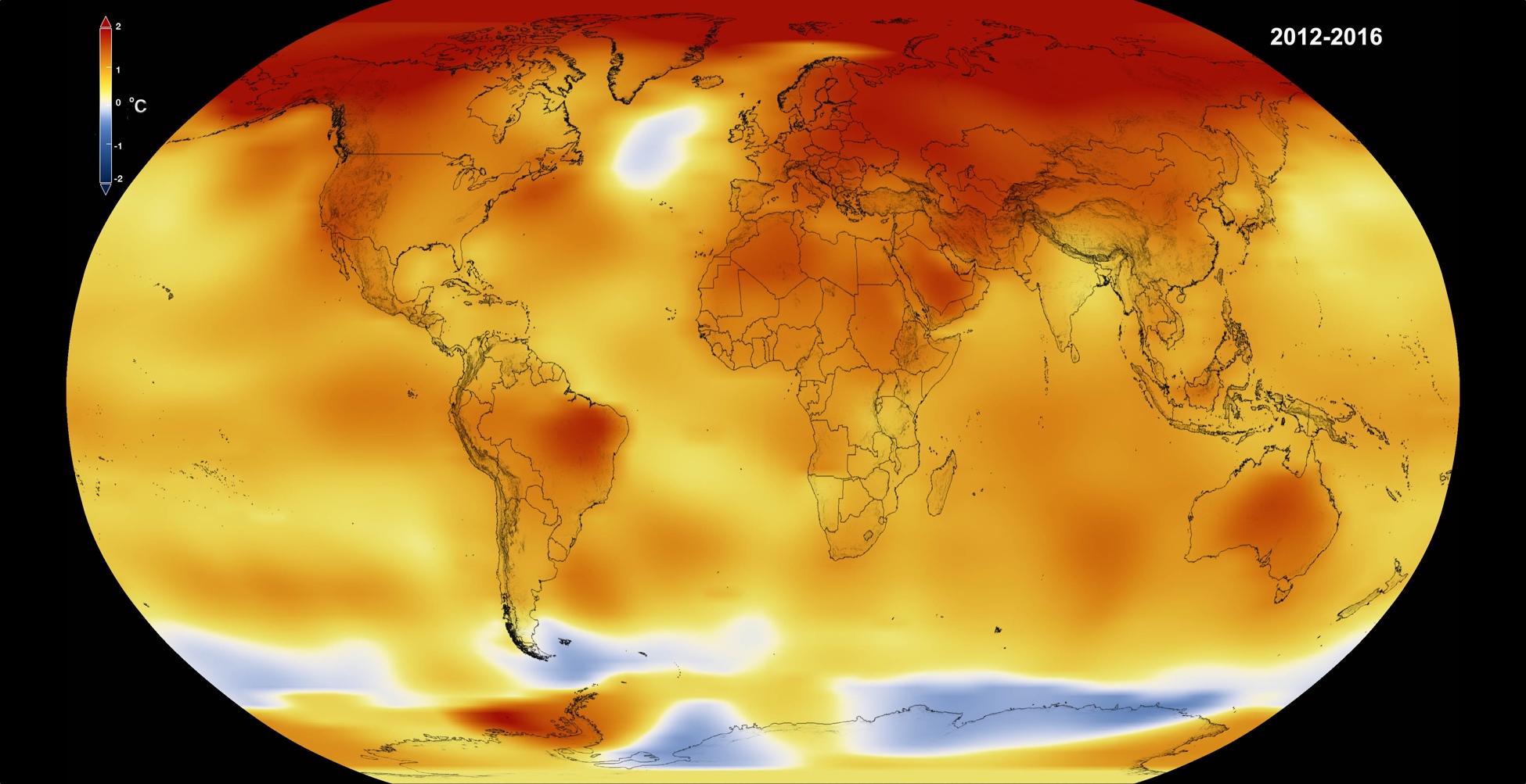 Anomalies des températures sur la période 2012-2016. © Nasa, Scientific Visualization Studio