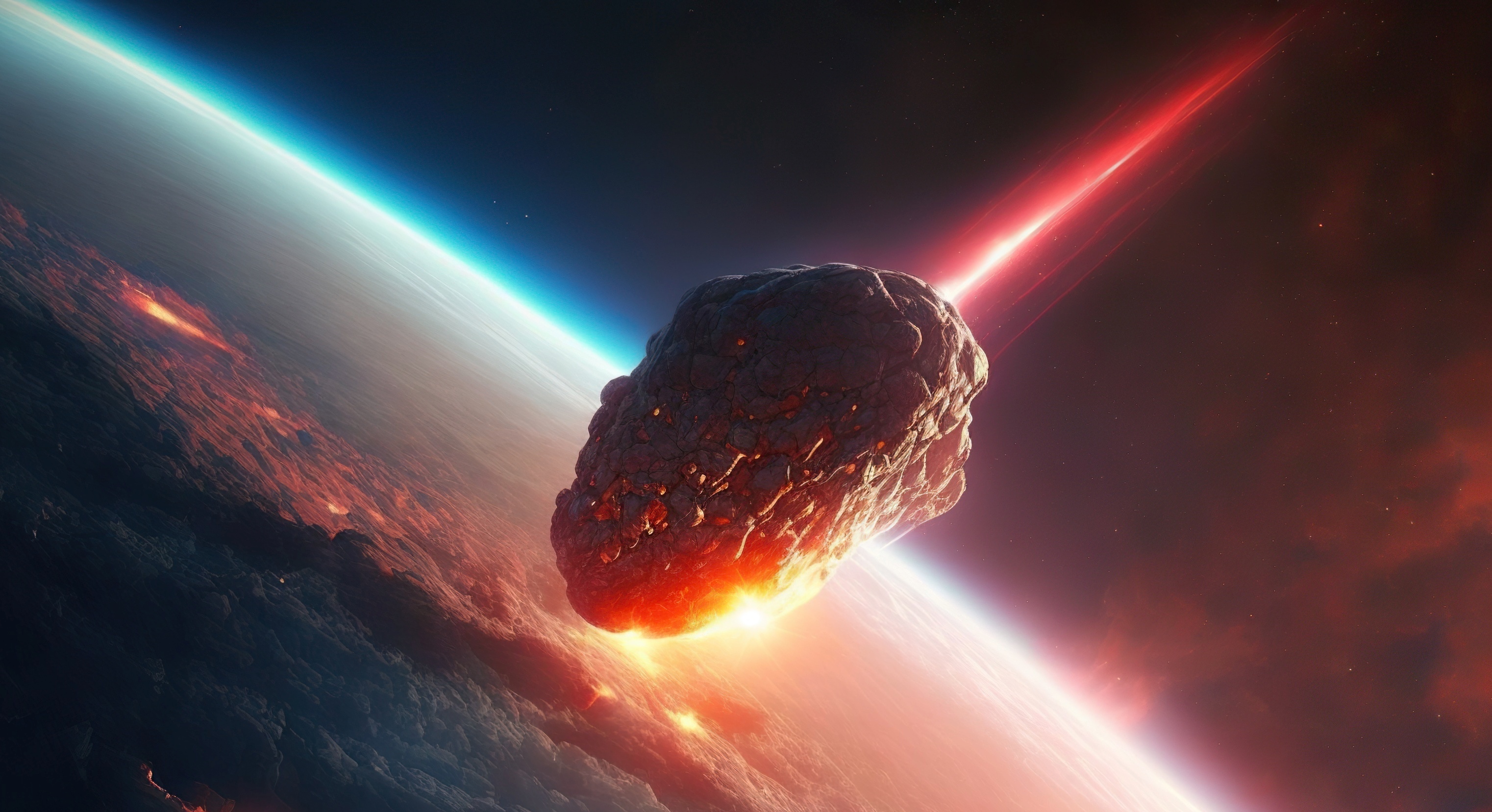 Illustration générée par une IA d'un astéroïde géant sur le point de frapper la Terre. © RealPeopleStudio, Adobe Stock