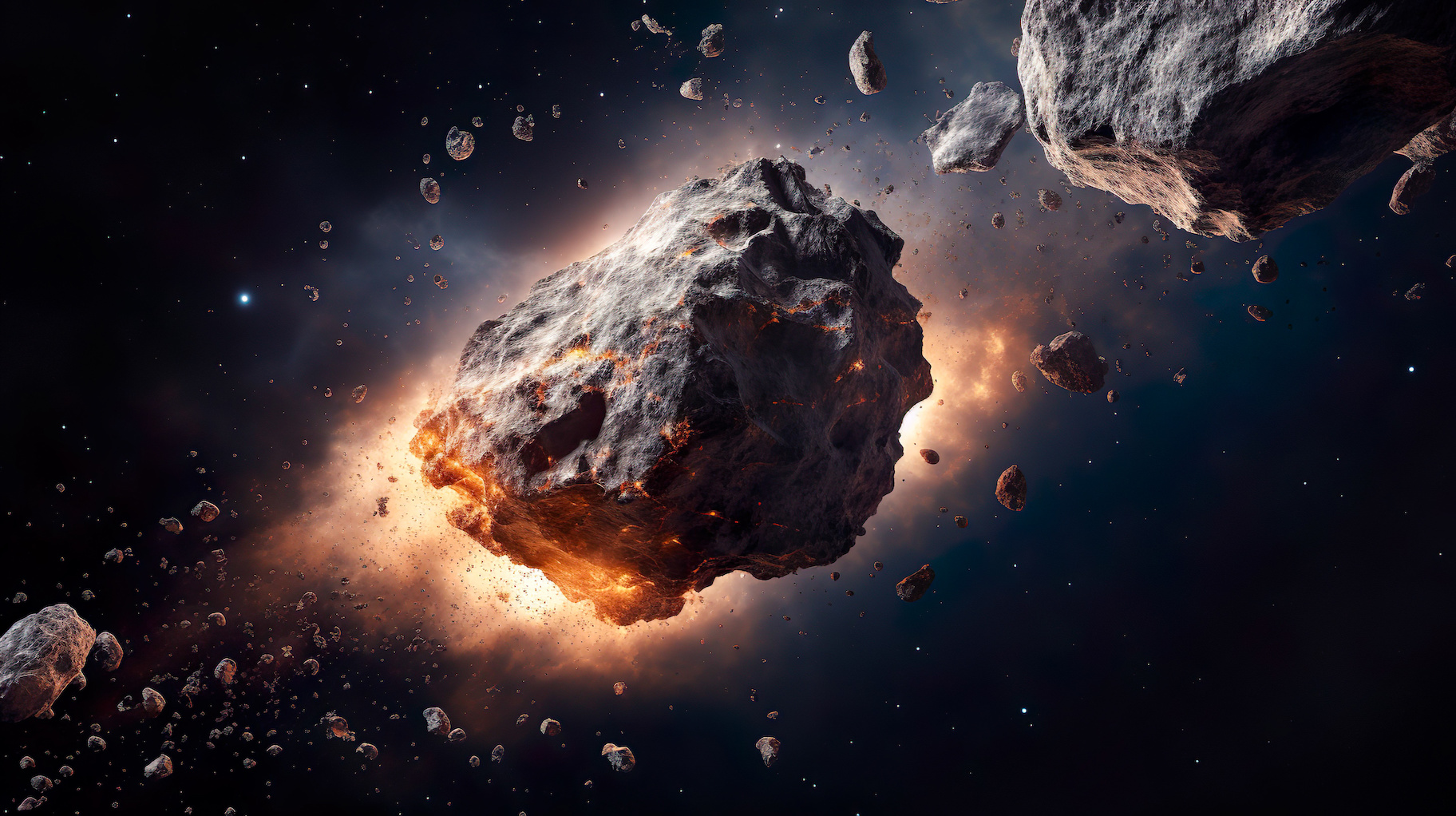 Illustration de la ceinture d'astéroïdes générée avec l'aide de l'IA. © Hanasaki, Adobe Stock