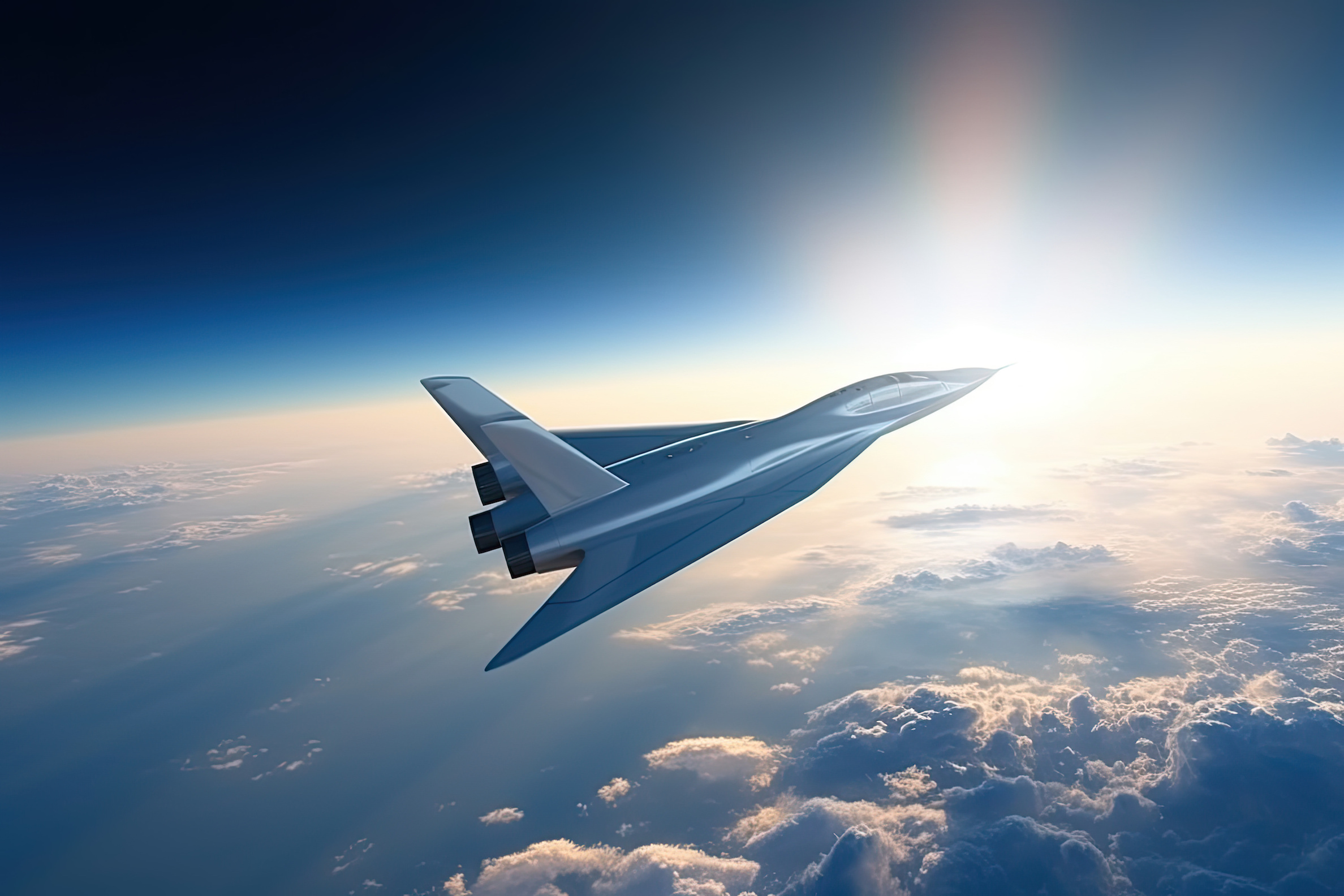 Illustration d'un avion hypersonique. Celui de Venus Aerospace pourvu d'un moteur-fusée à détonation rotative pourrait atteindre une vitesse de pointe à Mach 9. © Robert, Adobe Stock (image générée avec l'aide de l'IA)