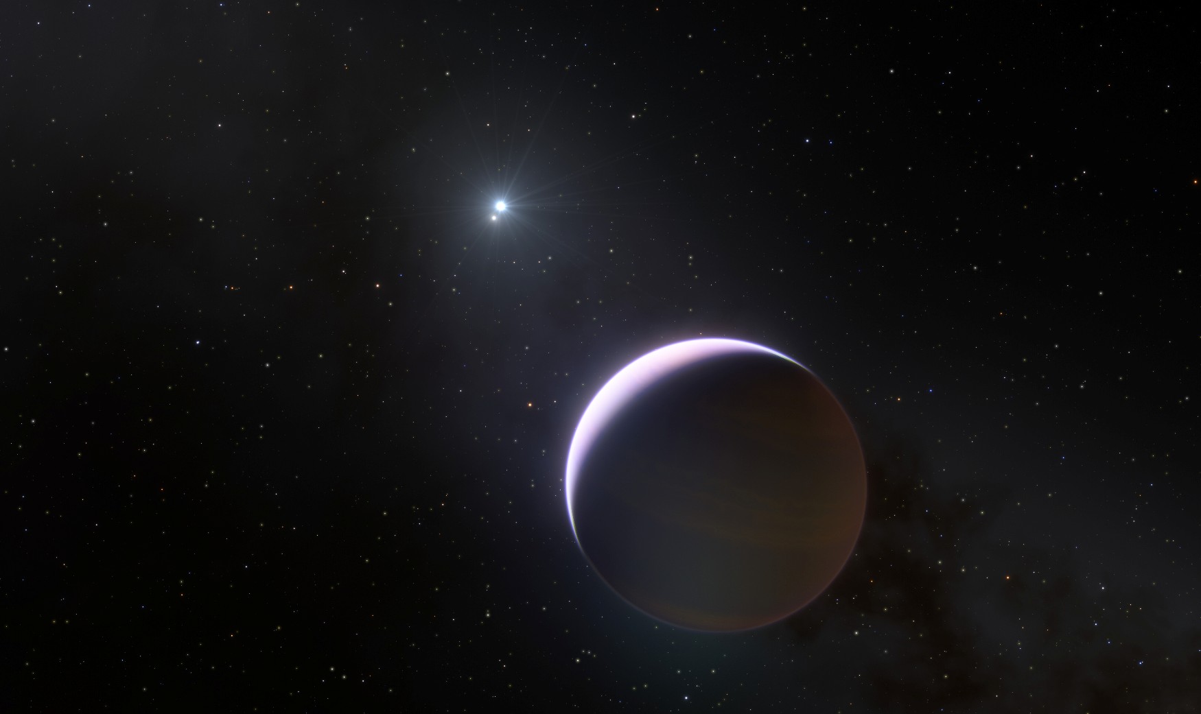 Cette vue d'artiste montre un gros plan de la planète b Centauri b&nbsp;qui est en orbite autour d'un système binaire dont la masse est au moins six fois supérieure à celle du Soleil.&nbsp;© ESO/L. Calçada