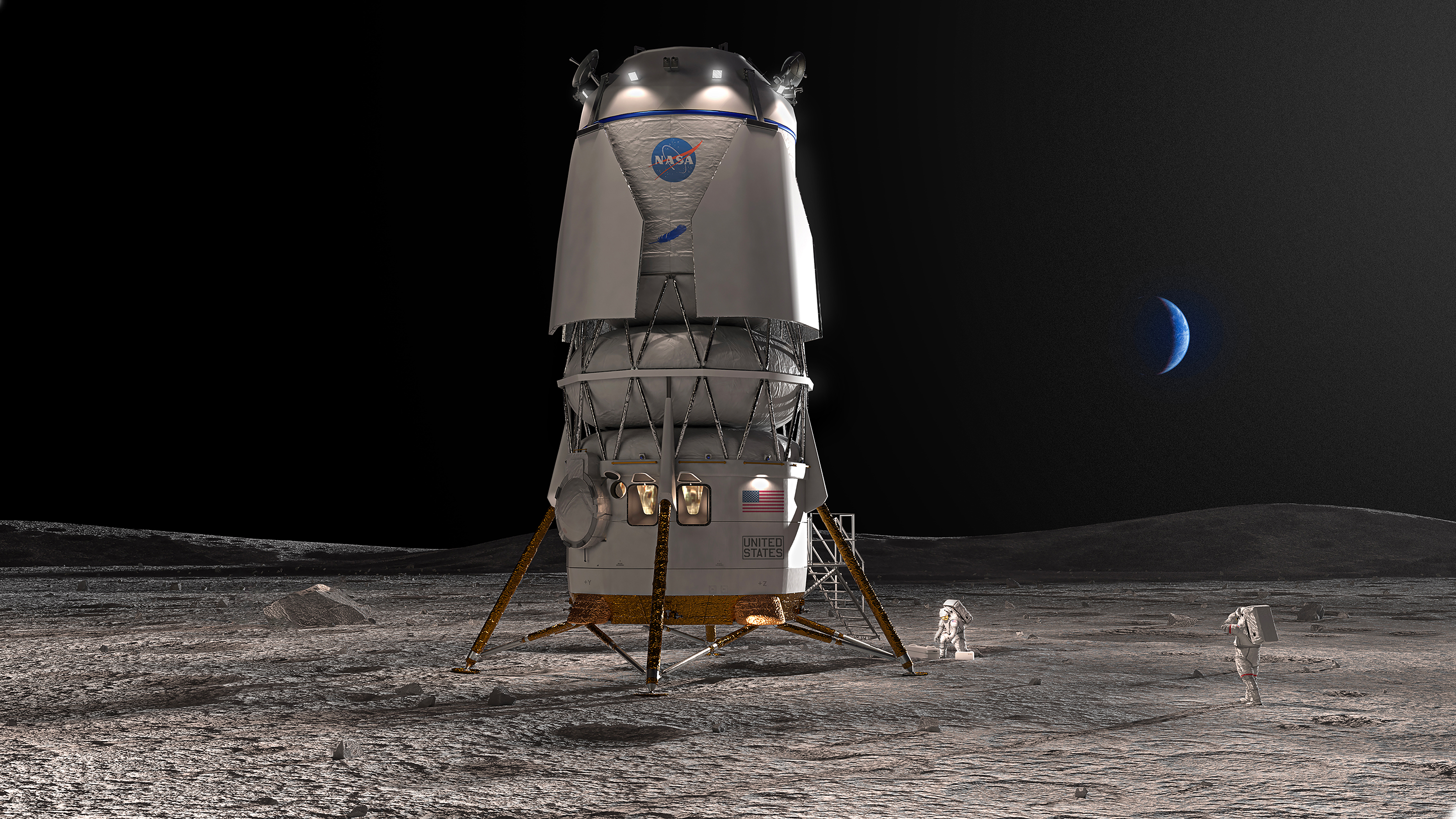 Vue d'artiste de l'attendrisseur lunaire Blue Moon de Blue Origin. © Blue Origin