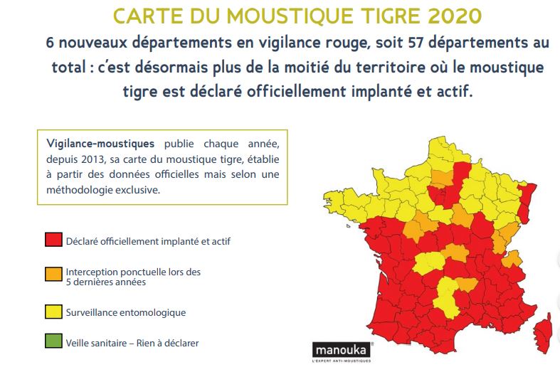 La carte de la présence du moustique-tigre en France. © Vigilance-Moustique