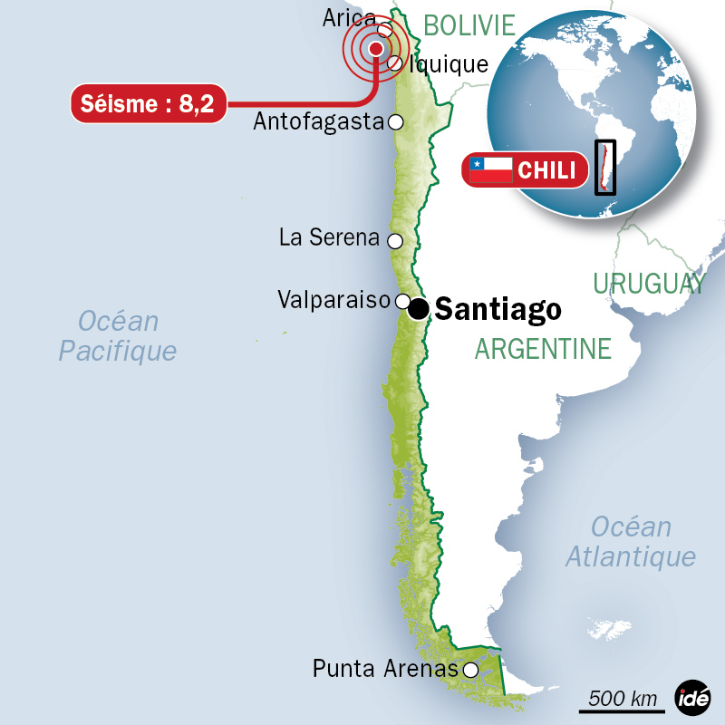 Le Chili, habitué des tremblements de terre étant donné sa proximité avec ce que les spécialistes appellent la ceinture de feu, vient de vivre un séisme meurtrier dans le nord du pays, de magnitude 8,2. © Idé