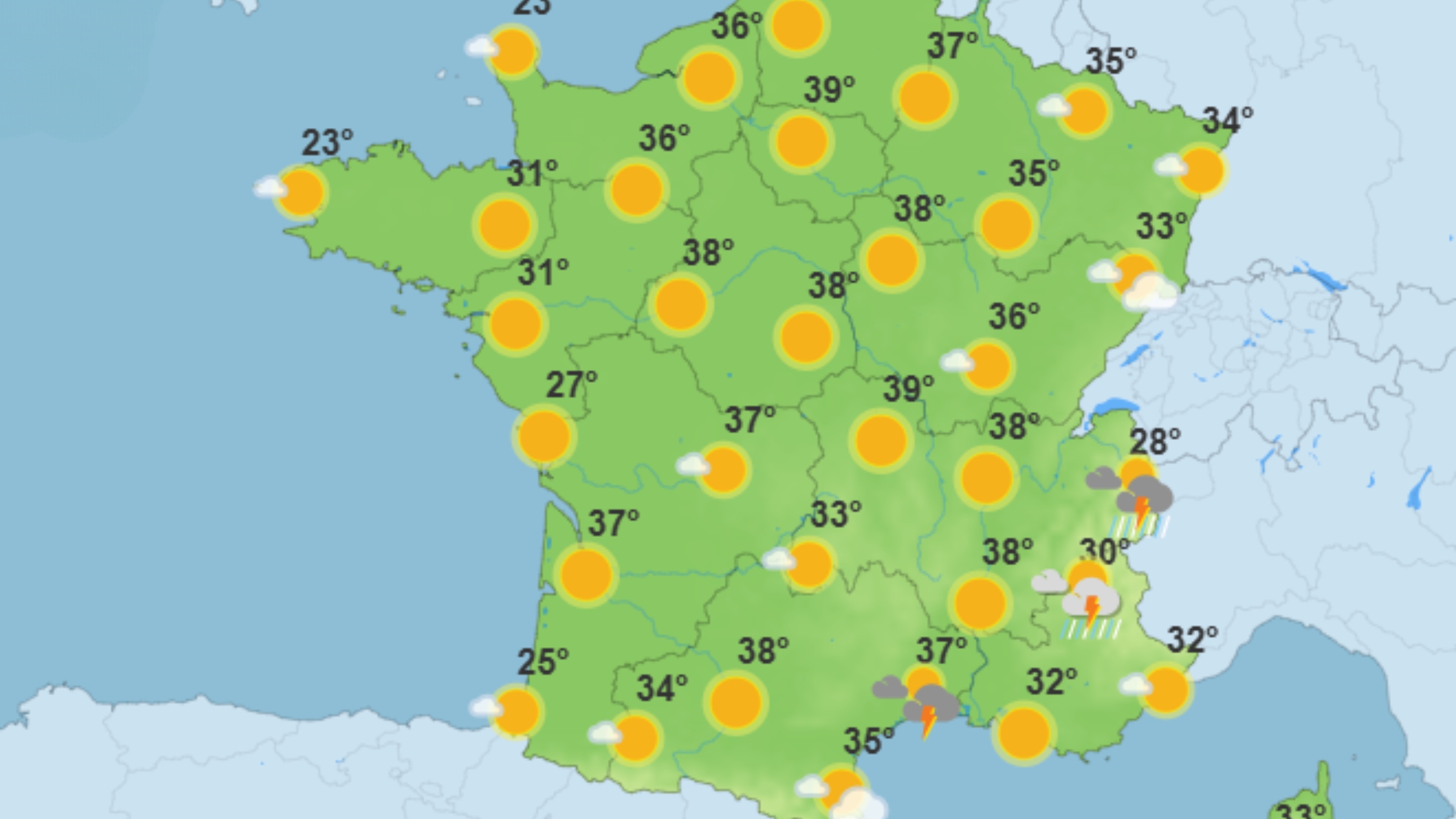 Il y a régulièrement un différentiel entre les températures prévues sur les cartes météo et les véritables températures maximales et minimales de la journée enregistrées. © Météo-France