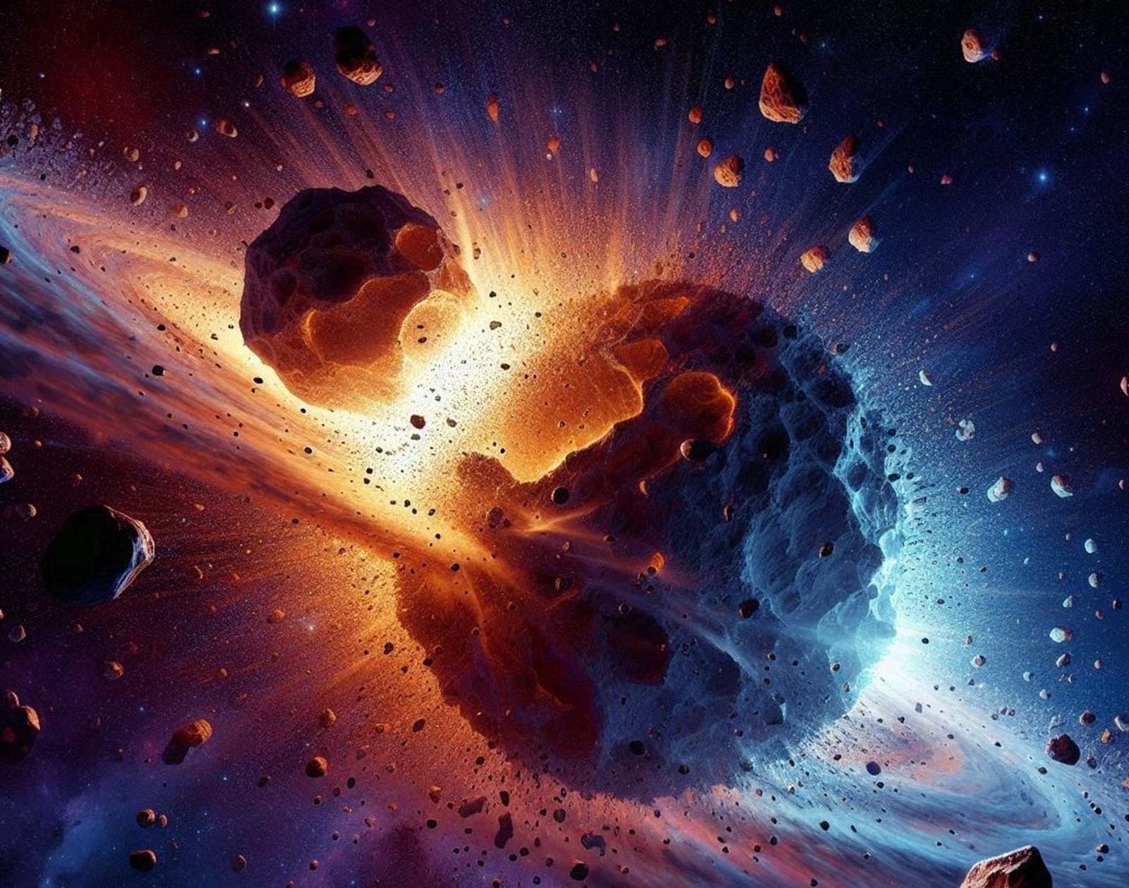 Une collision astéroïdes vue par l'IA Bing Image. © 2024 Microsoft Corporation