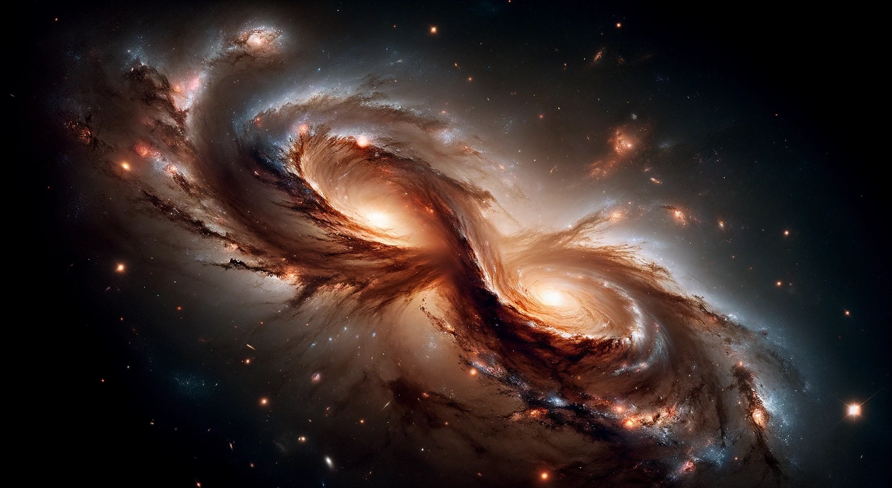 Collision de galaxies générée à l'aide d'une IA. © XD, Futura avec DALL-E