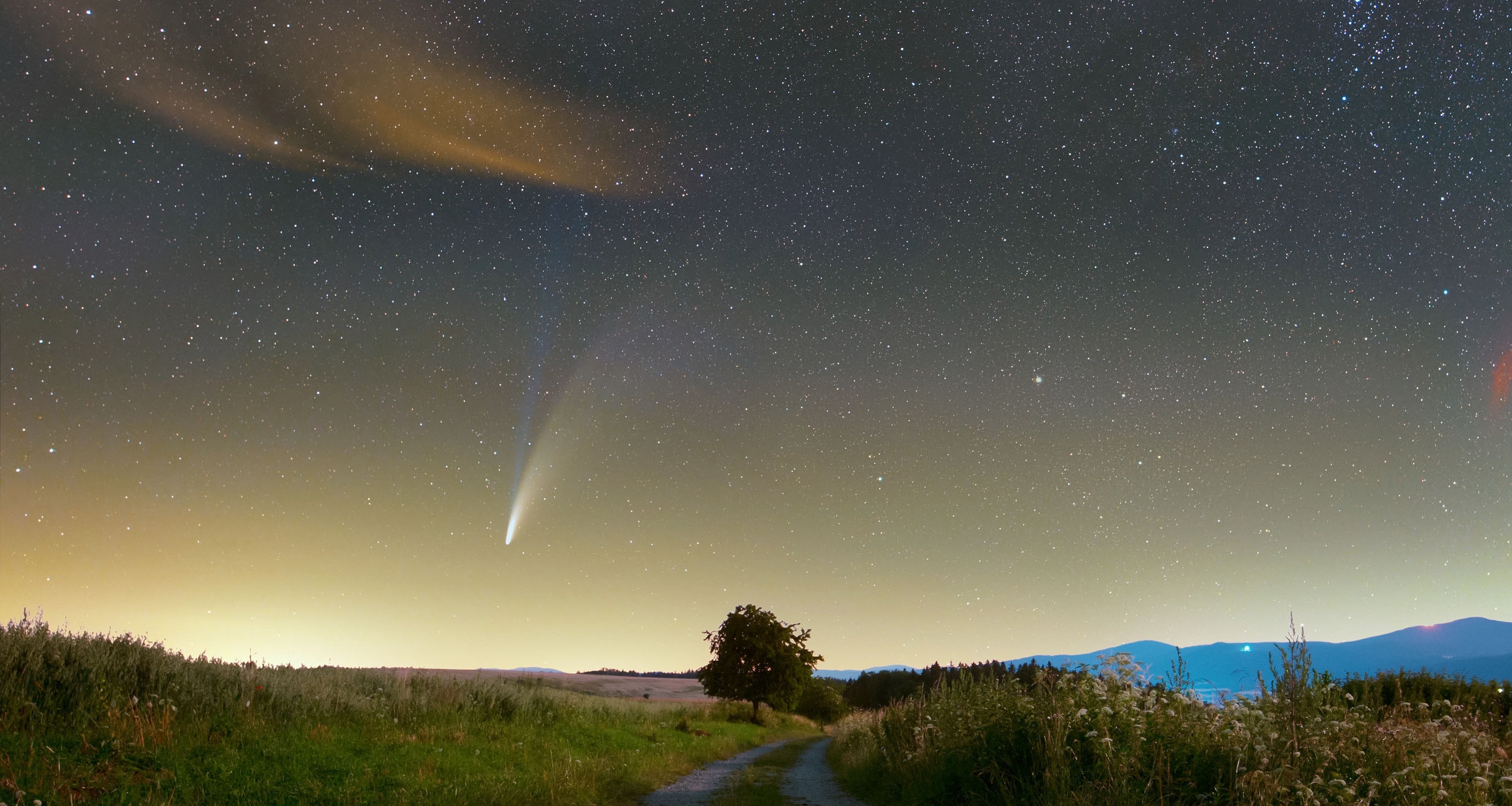La comète à longue période C/2020 F3 (Neowise), photographiée en Pologne. © Jarek Oszywa, Apod, Nasa