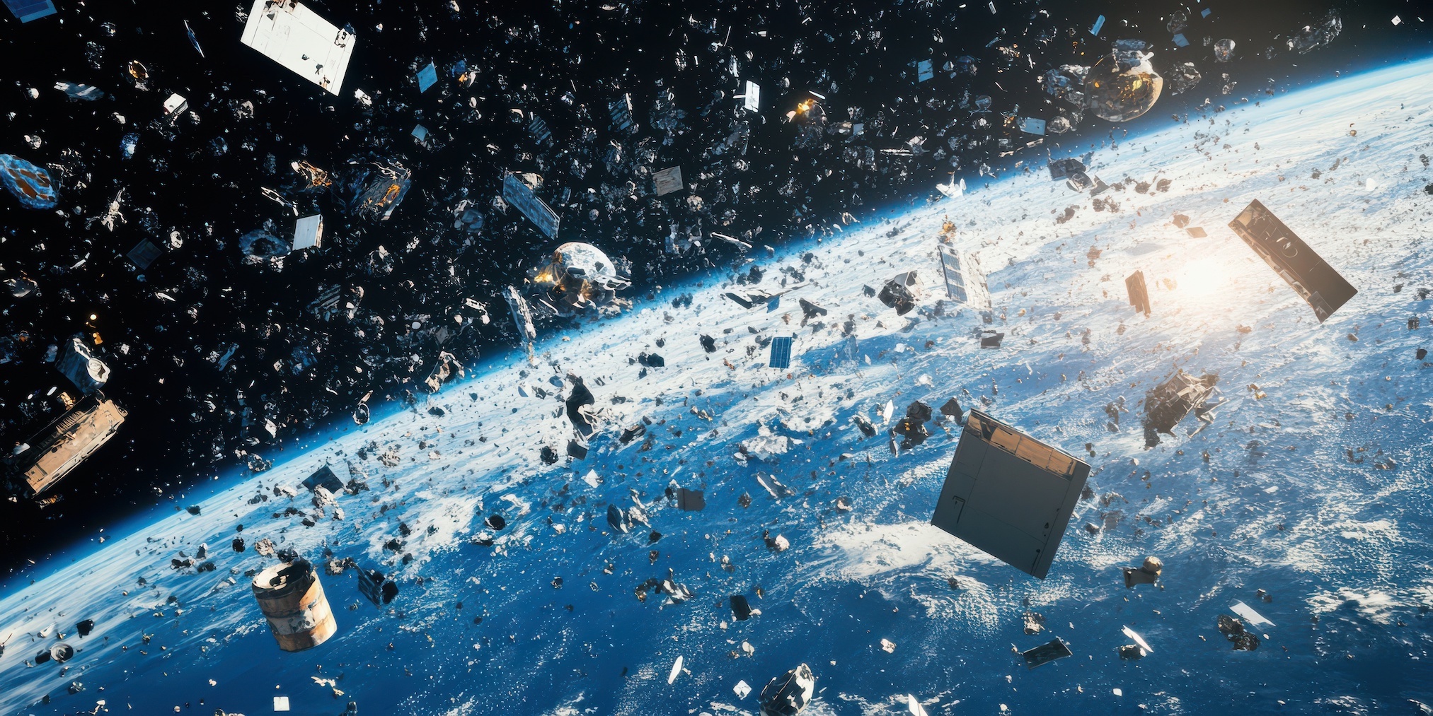 Image d'illustration de débris spatiaux. © missisya, Adobe Stock (image générée avec IA)