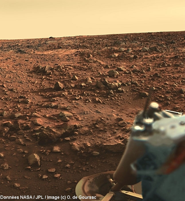 Coucher de soleil sur Mars au site d’atterrissage de Viking 1.