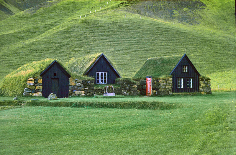 Maisons avec toitures végétales, en Islande