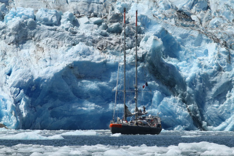 Tara au pied du Seno Iceberg