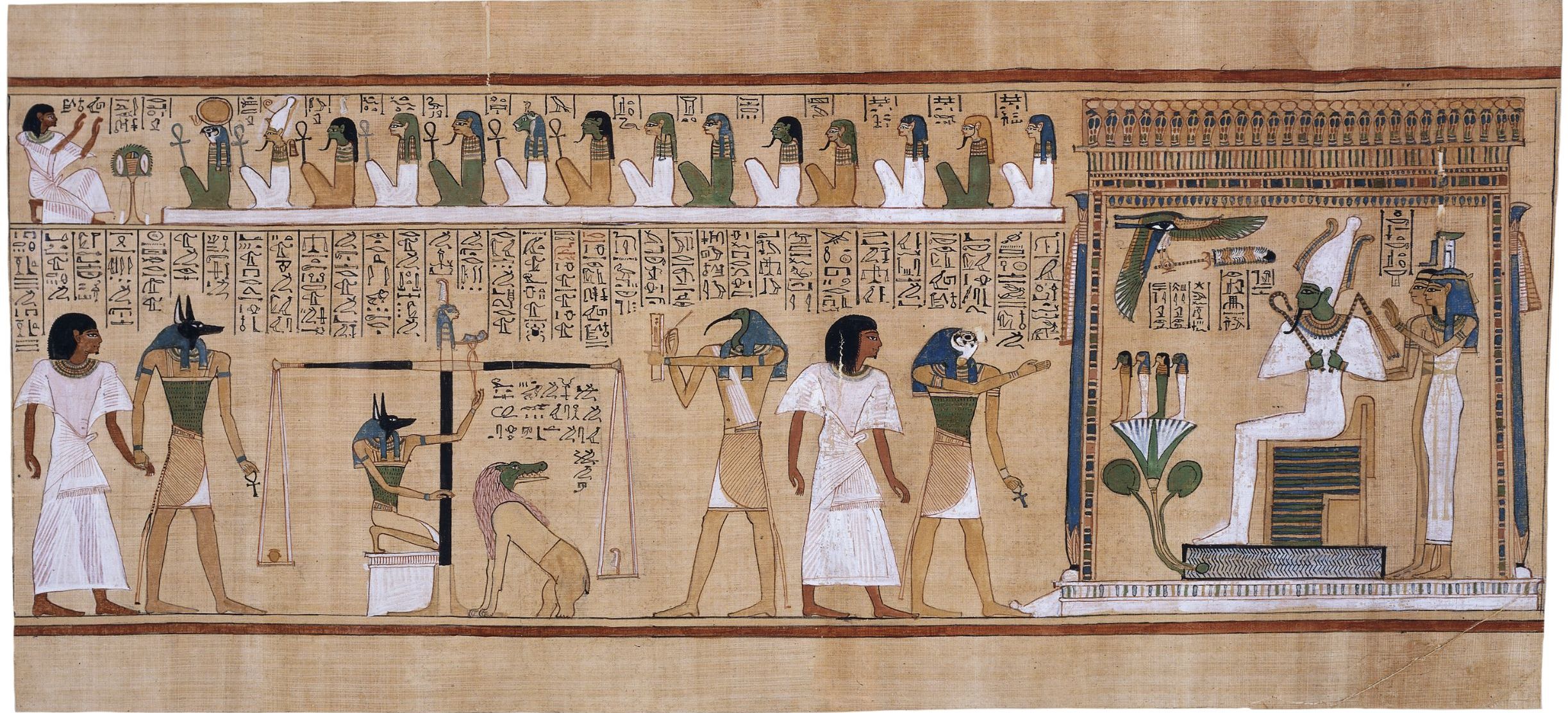 Papyrus d'Ani,&nbsp;« Le livre de la mort des&nbsp;Anciens Égyptiens&nbsp;» vers 1200 avant notre ère. ©&nbsp;Source The British muséum, Wikimedia Commons, DP