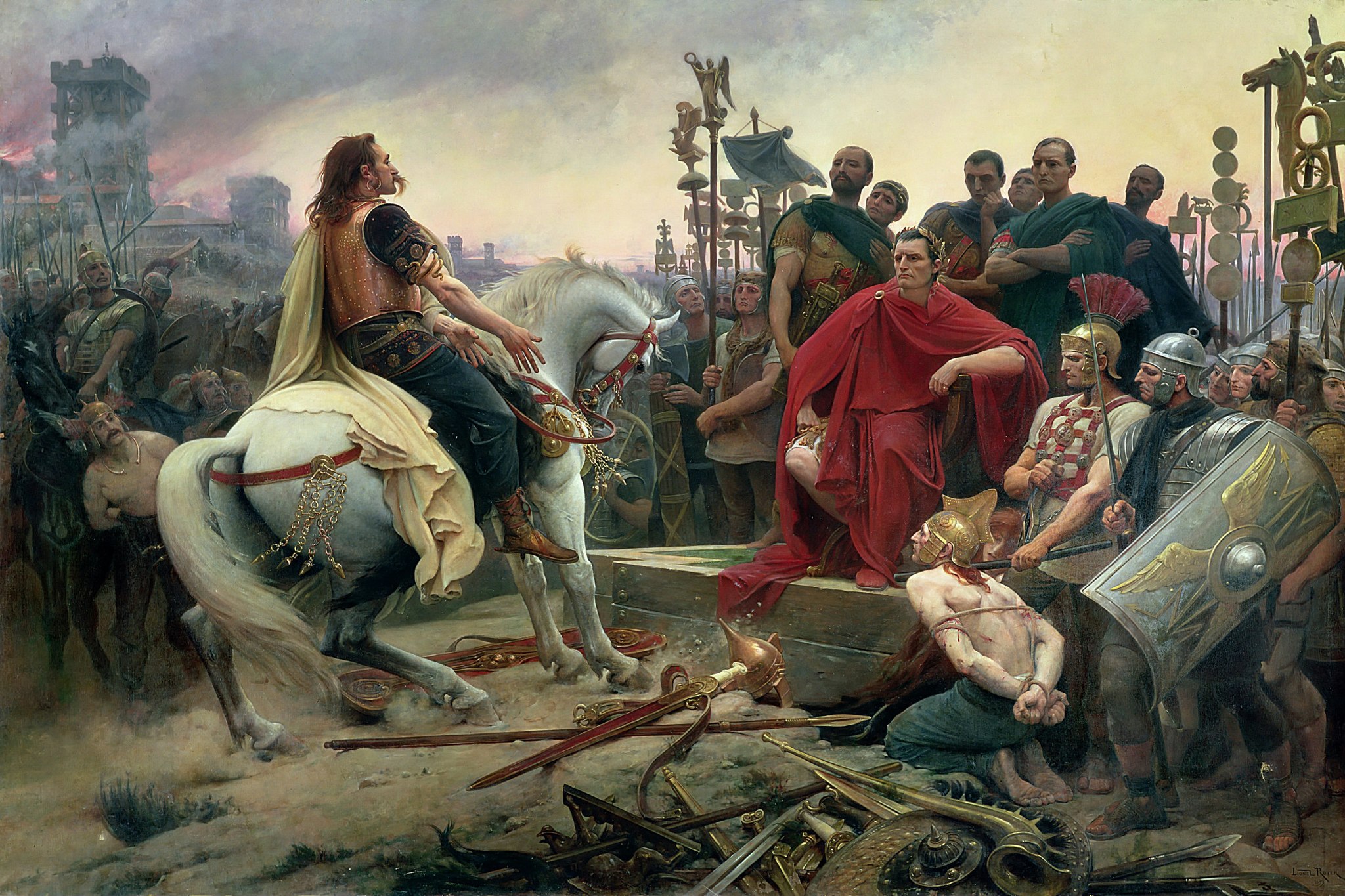 Vercingétorix jette ses armes aux pieds de César, un tableau de Lionel Royer achevé en 1899. © Musée Crozatier du Puy-en-Velay, DP