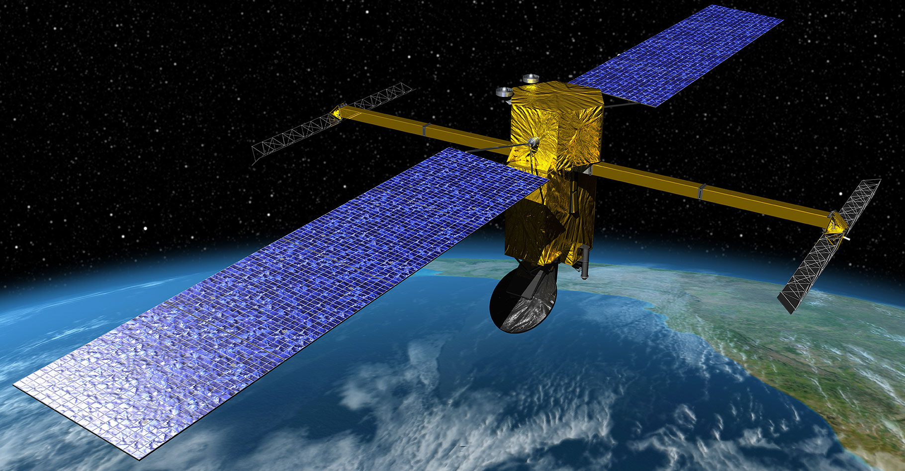 Vue d'artiste du satellite d'altimétrie satellitaire SWOT. © JPL/NASA - Domaine public