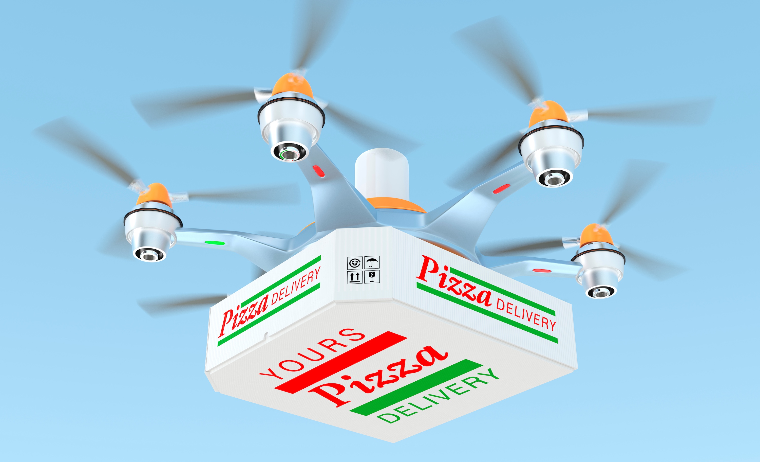 Illustration d'un drone livreur de pizzas. © chesky, Adobe Stock